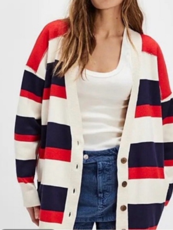 Free People Sweaters - Free People League of Her Own Striped Red, Navy & Cream Button Cardigan in EUC